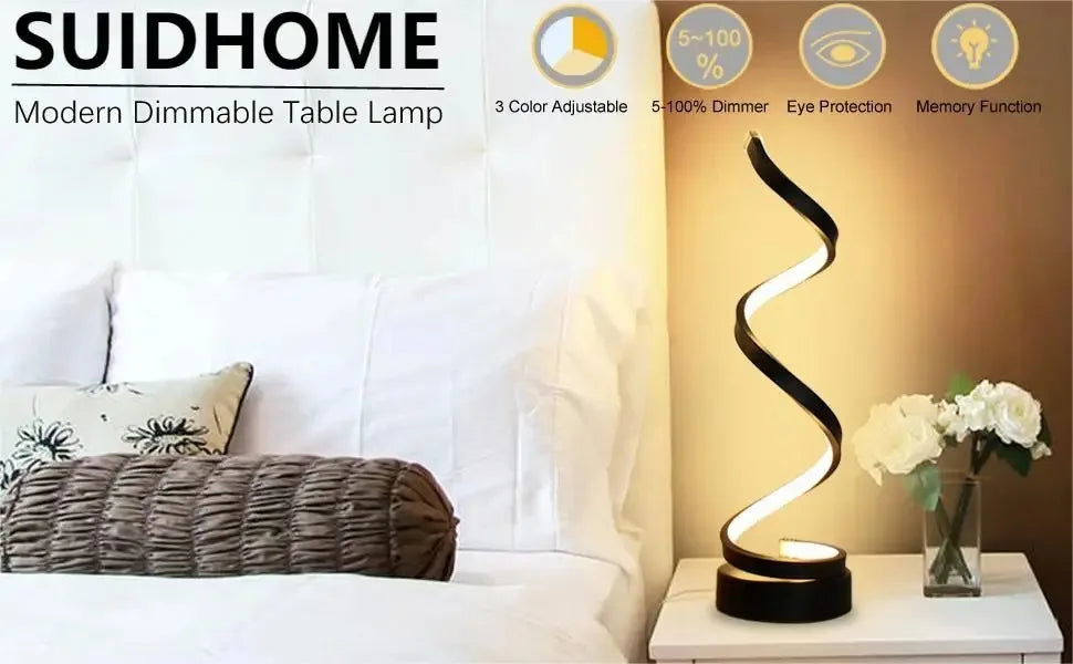 Modern Dimmable Spiral LED Table Lamp | Adjustable Brightness Night Light