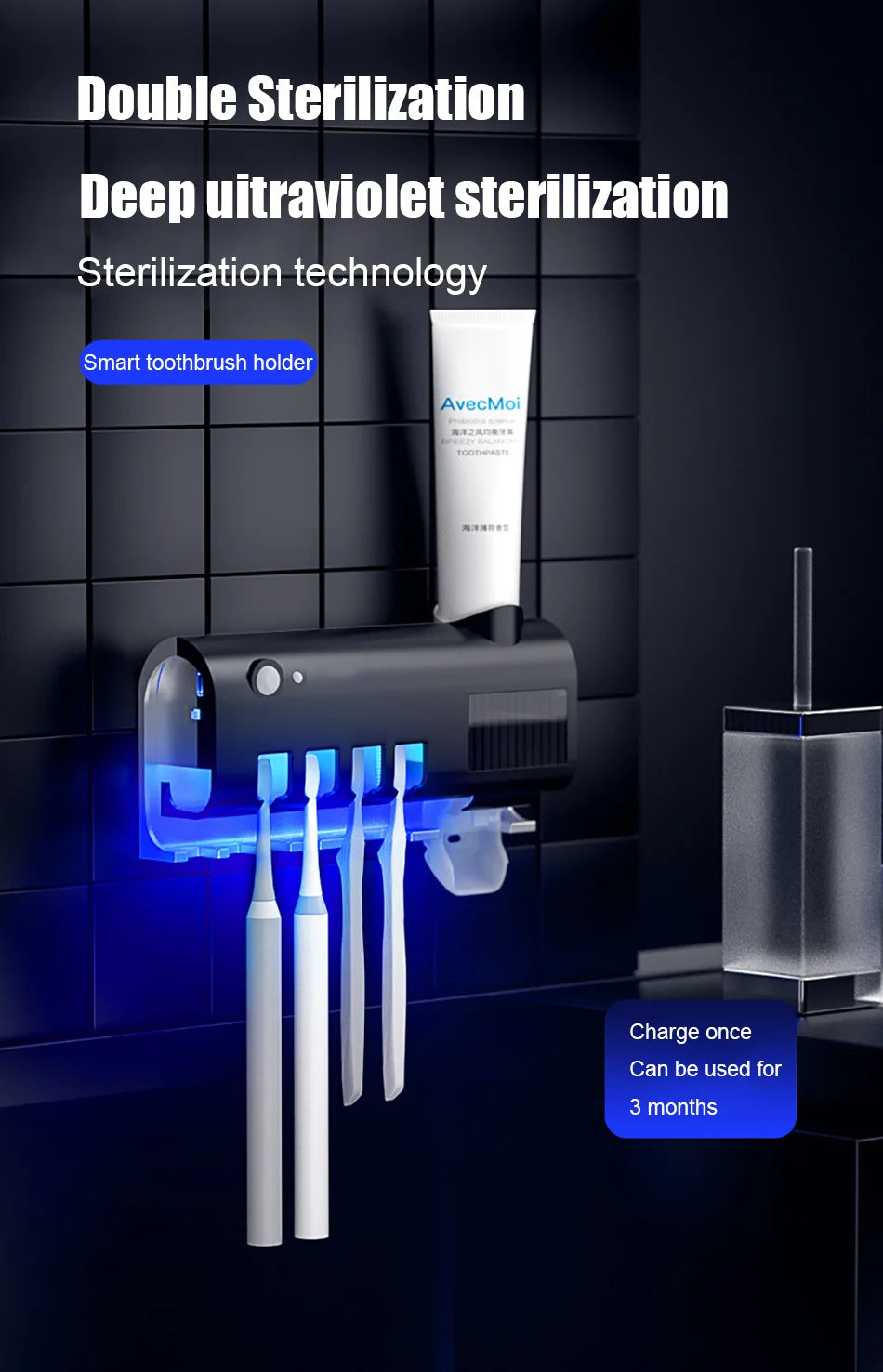 Automatic Toothpaste Dispenser with UV Sterilizer | Wall-Mounted Toothbrush Holder