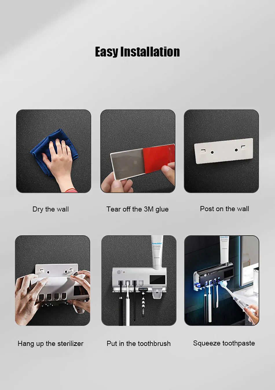 Automatic Toothpaste Dispenser with UV Sterilizer | Wall-Mounted Toothbrush Holder