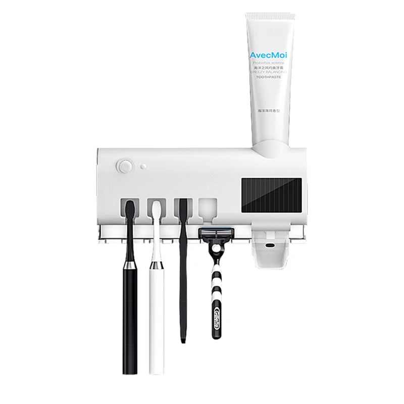 Automatic Toothpaste Dispenser with UV Sterilizer | Wall-Mounted Toothbrush Holder