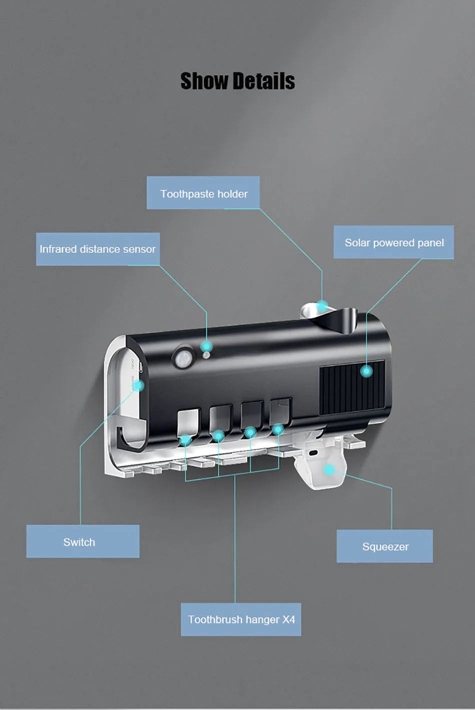 Automatic Toothpaste Dispenser with UV Sterilizer | Wall-Mounted Toothbrush Holder