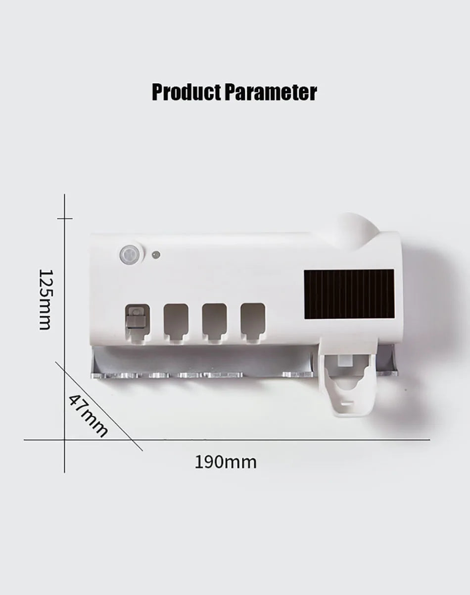 Automatic Toothpaste Dispenser with UV Sterilizer | Wall-Mounted Toothbrush Holder