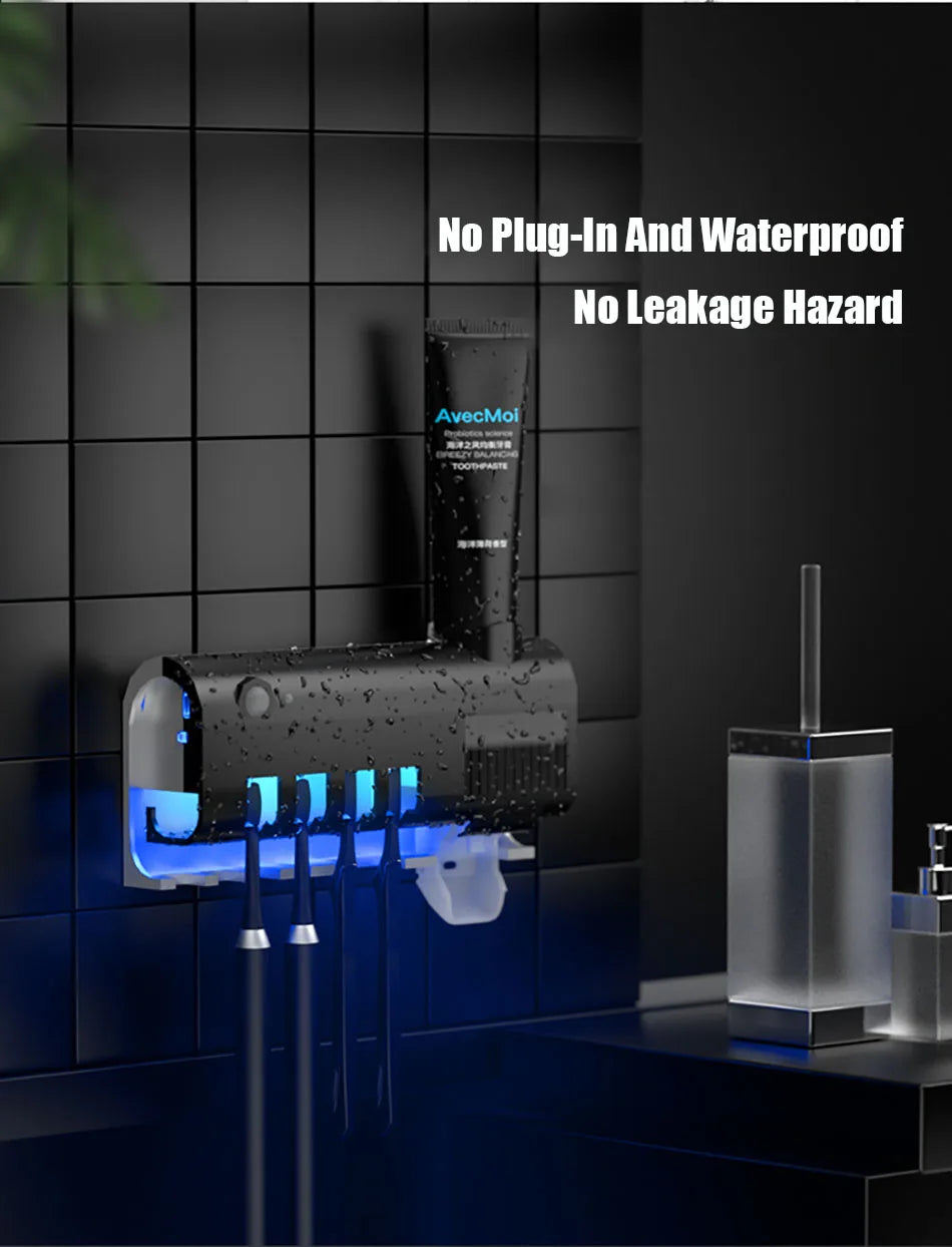 Automatic Toothpaste Dispenser with UV Sterilizer | Wall-Mounted Toothbrush Holder