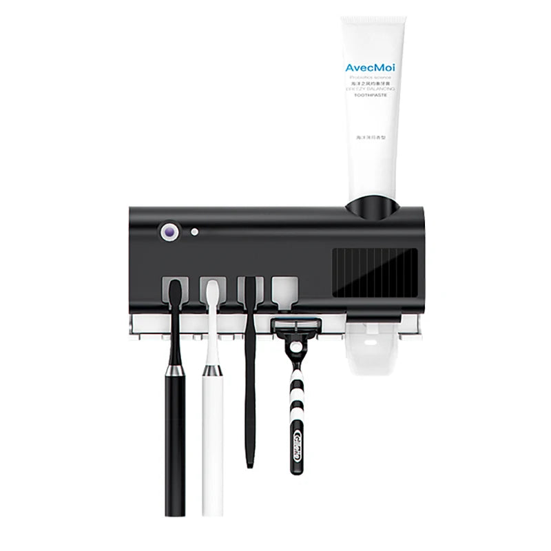 Automatic Toothpaste Dispenser with UV Sterilizer | Wall-Mounted Toothbrush Holder