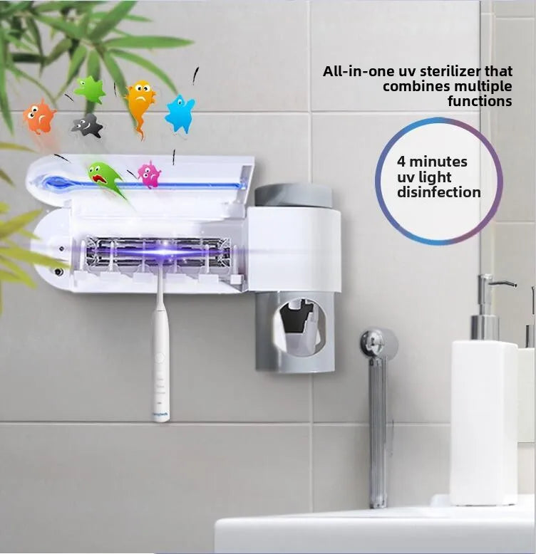 Wall-Mounted Toothbrush Holder with UV Sterilizer | Keeps Brushes Clean and Dry