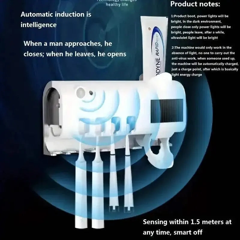 Wall-Mounted Toothbrush Holder with UV Sterilizer | Keeps Brushes Clean and Dry